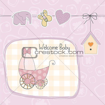 baby girl shower card with stroller