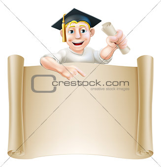 Graduate and scroll banner sign