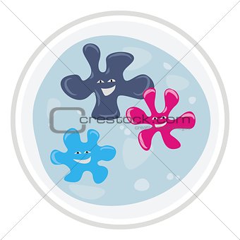 Happy, laughing colorful microbes or germs cell illustration isolated on white background