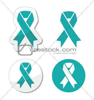 Teal ribbon - ovarian, cervical, and uterine cancers symbol