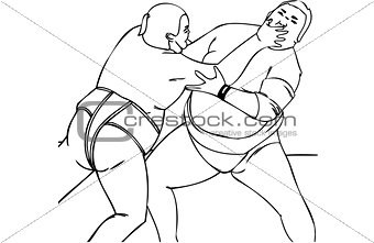 Isolated Vector Illustration of Japanese Male Sumo Wrestlers