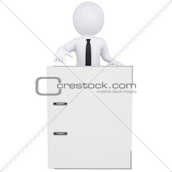 3d white man points a finger at the office folder