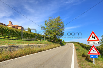 Road among vineyards. Piedmont, Italy.
