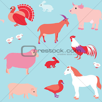 Seamless pattern with farm animals
