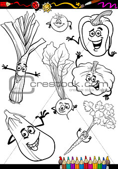 cartoon vegetables set for coloring book