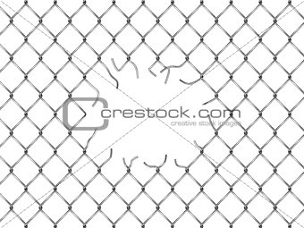 Hole in fence from silver mesh