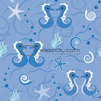 Seamless pattern with sea horses