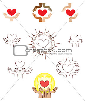 Hands and heart icon logo element
