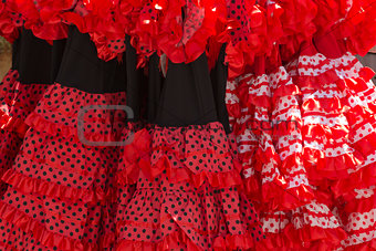 Flamenco dresses in a shop in the neighborhood of Santa Cruz, Se