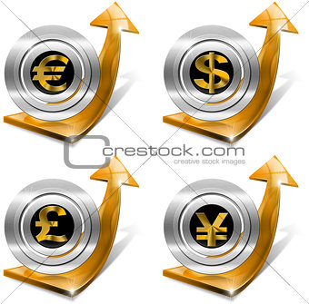 Dollars Pound Euro Yen Growth - Positive Arrow