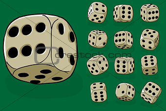 Set of old dices on green - vector illustration
