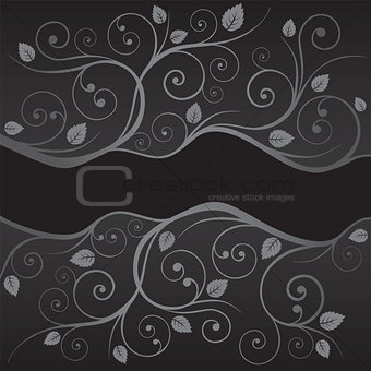 Luxury black and silver leaves and swirls borders