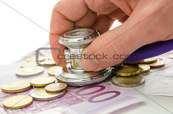 Stethoscope on European currency