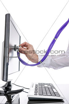 Testing a computer with stethoscope
