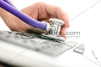 Testing keyboard with stethoscope