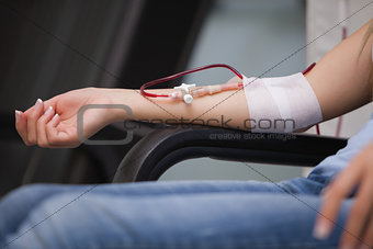 Woman getting a transfusion