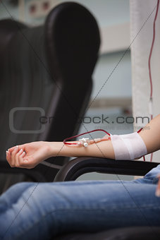 Woman donating blood