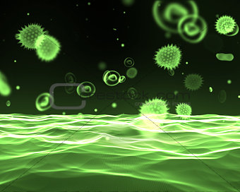 Green virus flowing through bloodstream