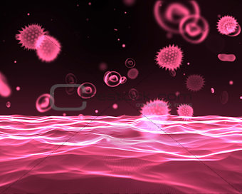 Pink virus flowing through bloodstream