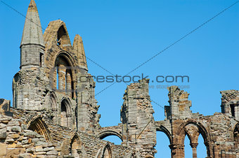 Close-up of the Whitby Abbey gothic ruins