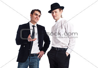 two young men on a white background