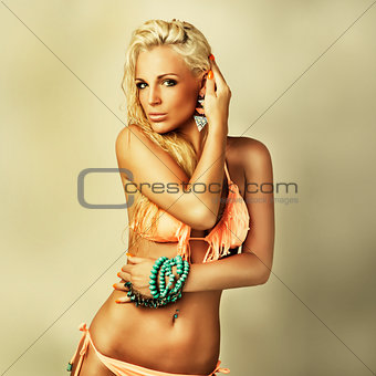 blonde girl in swimsuit