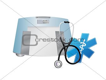 doctor symbol and weight scale, illustration