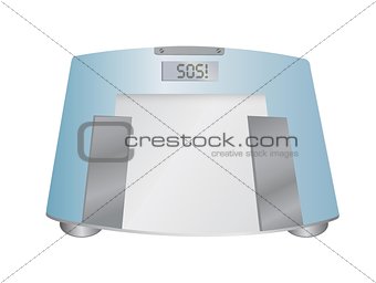 The word sos on a weight scale, illustration design