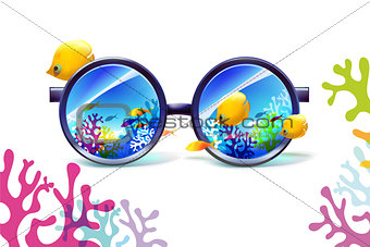 coral reef in sunglasses on a white background