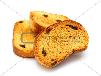 group of sweet tasty rusks with raisins isolated on white backgr