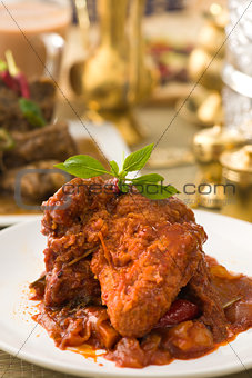 curry chicken rendang cooked in indian style with spicy sauce an