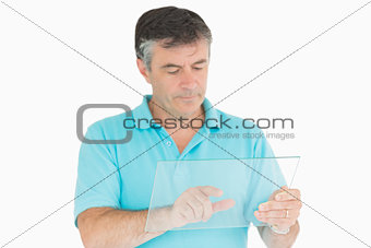 Man touching glass slide