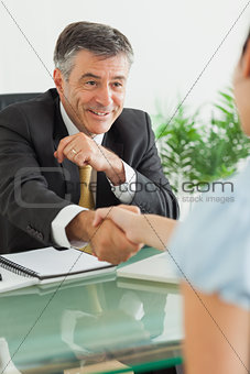 Businessman shaking a woman's hand