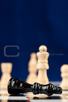 Black chess piece lying