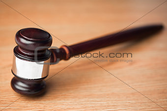 Wood gavel on desk
