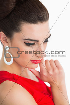 Woman wearing red dress