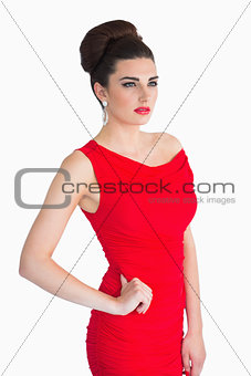 Woman posing in red dress