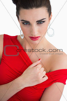 Woman touching her dress