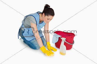 Cleaning woman washing the floor