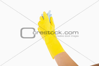 Hand cleaning with blue rag