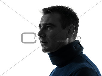 man with cervical collar neckache silhouette portrait