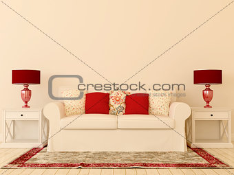 White sofa with red decor