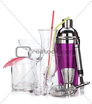 Cocktail shaker and glasses