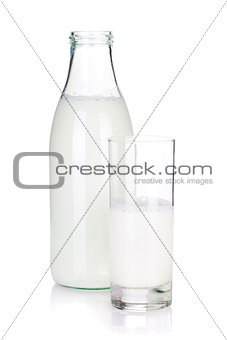 Opened bottle and glass with milk
