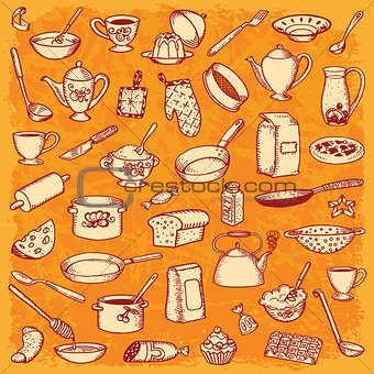 Kitchen And Cooking Doodle Set Vector