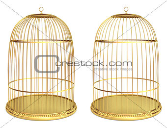 Golden birdcage isolated on white