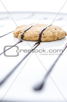 Homemade cookie decorated with chocolate