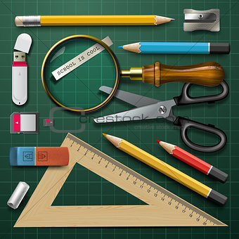 Colorful school supplies, vector Eps10 illustration.