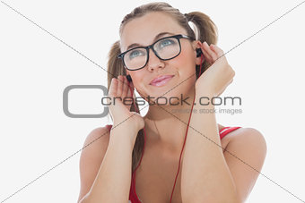 Happy woman listening music