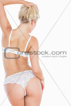 Rear view of sexy woman in underwear
